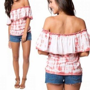 Chaser M Pink White Off Shoulder Tie Dye Boho